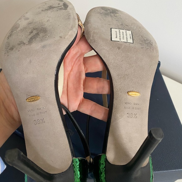 Sergio Rossi 💎 Black Patent Leather T-Strap Sandals - Size 38.5 (Fits US 8) - Picture 9 of 10